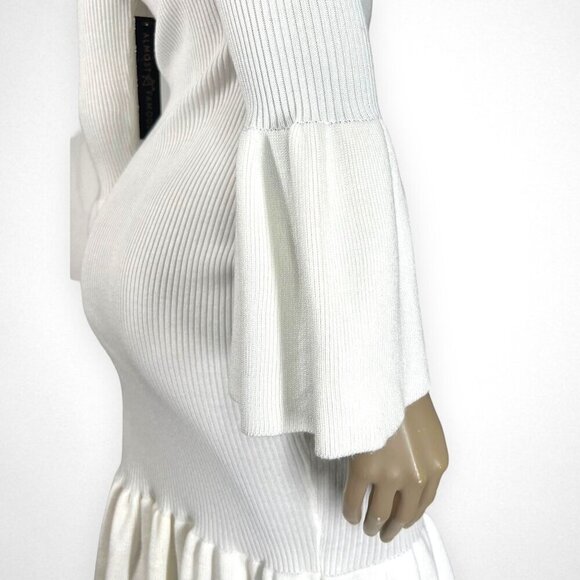 NWT ALMOST FAMOUS Medium White Ribbed Tulip Midi Dress Long Sleeve‎ Bridal - Picture 4 of 9